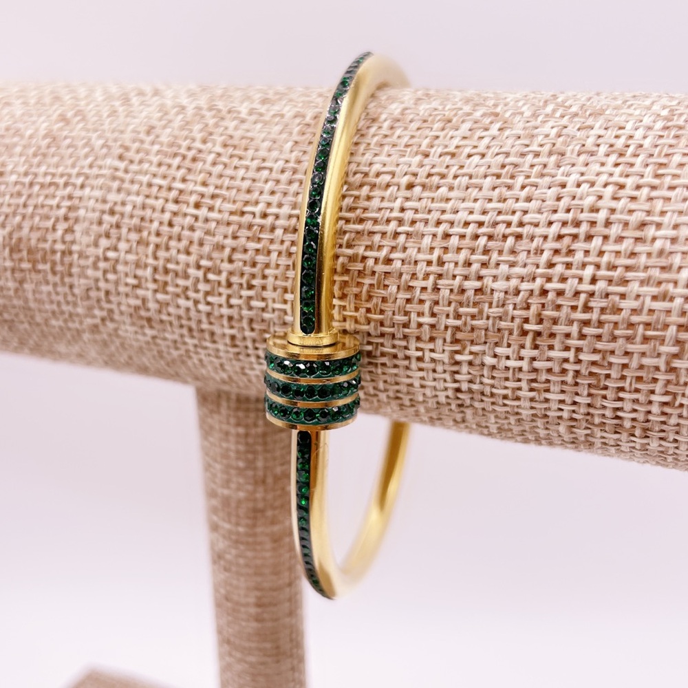 Gold and Green Bangle Bracelet